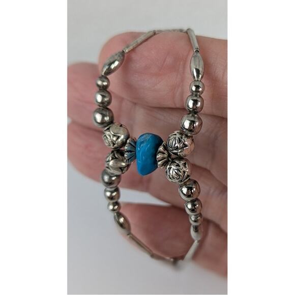Vtge Navaho bracelet Turquoise and sterling beads 7" Navaho reservation EUC - Picture 3 of 5